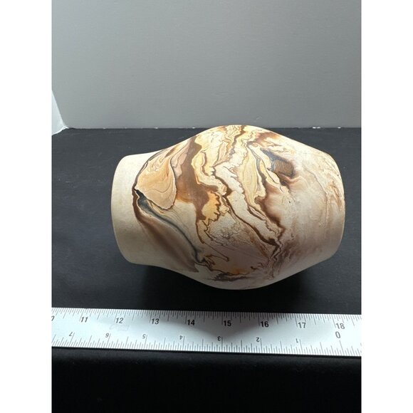 Nemadji PotteryHandcrafted USA Pottery Vase With Marbled Design In Brown Earthy - Picture 7 of 8